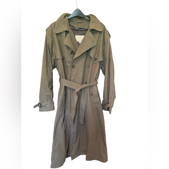 London Fog Men’s 42L Trench Coat Olive Green Belted Classic Detective Style VTG - Picture 1 of 11